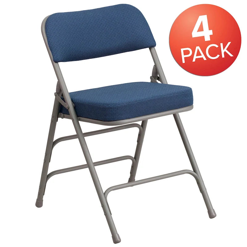 Lot de 4 chaises pliantes en métal courbées à triple renfort et charnières, revêtement en tissu