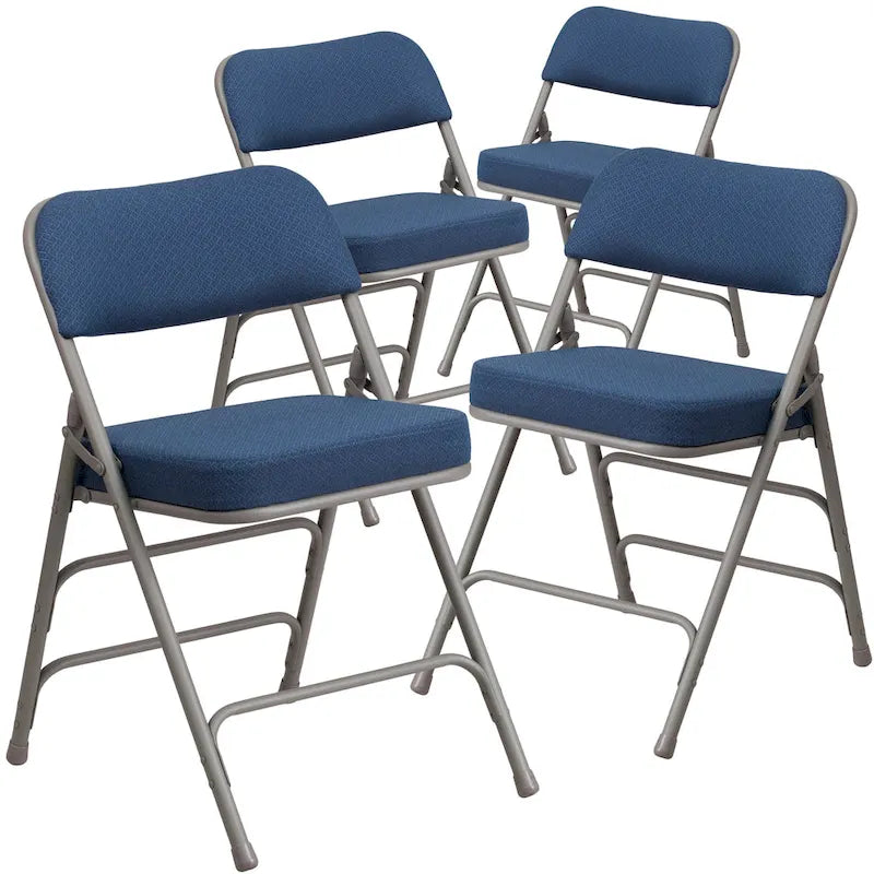 Lot de 4 chaises pliantes en métal courbées à triple renfort et charnières, revêtement en tissu