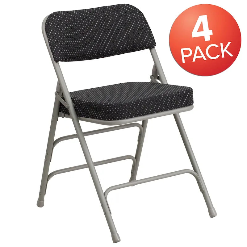 Lot de 4 chaises pliantes en métal courbées à triple renfort et charnières, revêtement en tissu