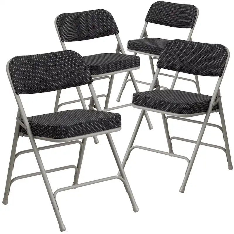 Lot de 4 chaises pliantes en métal courbées à triple renfort et charnières, revêtement en tissu