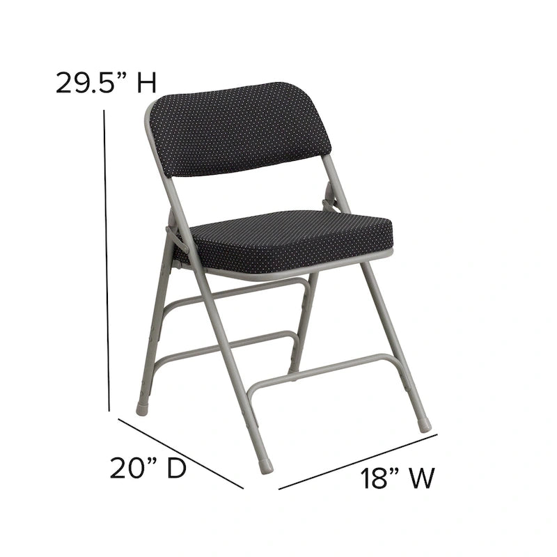 Lot de 4 chaises pliantes en métal courbées à triple renfort et charnières, revêtement en tissu