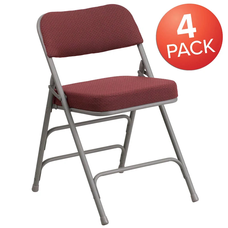 Lot de 4 chaises pliantes en métal courbées à triple renfort et charnières, revêtement en tissu