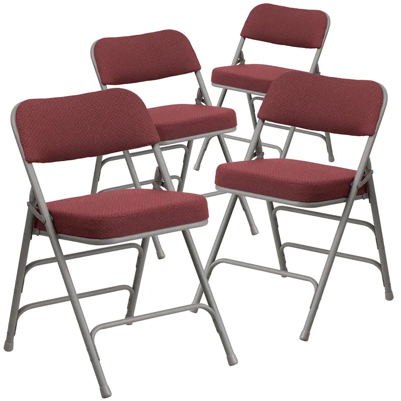 Lot de 4 chaises pliantes en métal courbées à triple renfort et charnières, revêtement en tissu