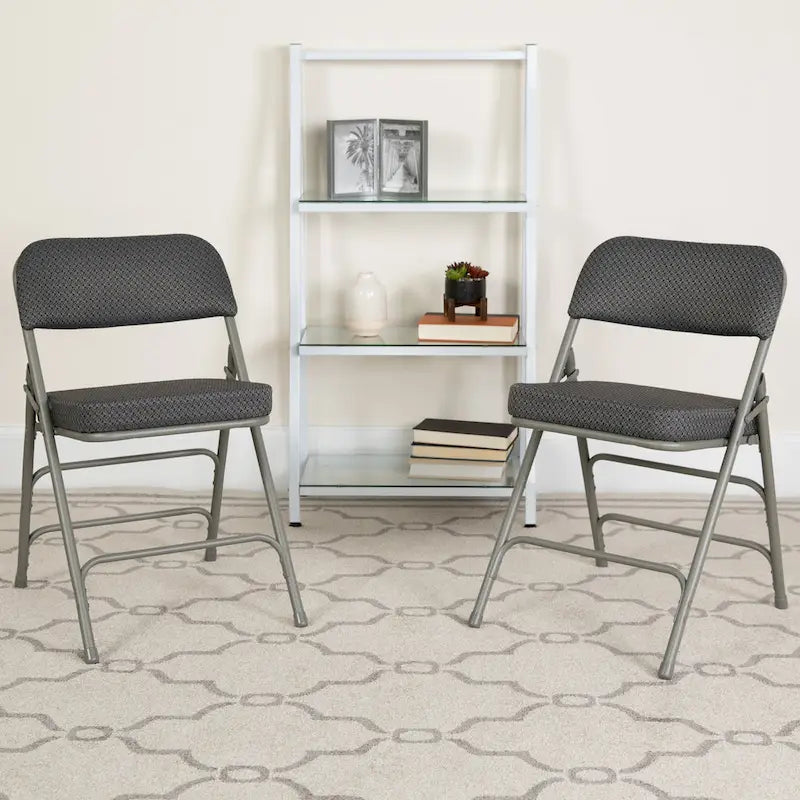 Lot de 4 chaises pliantes en métal courbées à triple renfort et charnières, revêtement en tissu