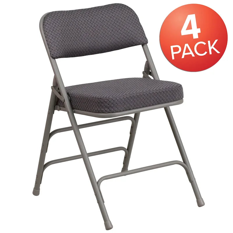 Lot de 4 chaises pliantes en métal courbées à triple renfort et charnières, revêtement en tissu