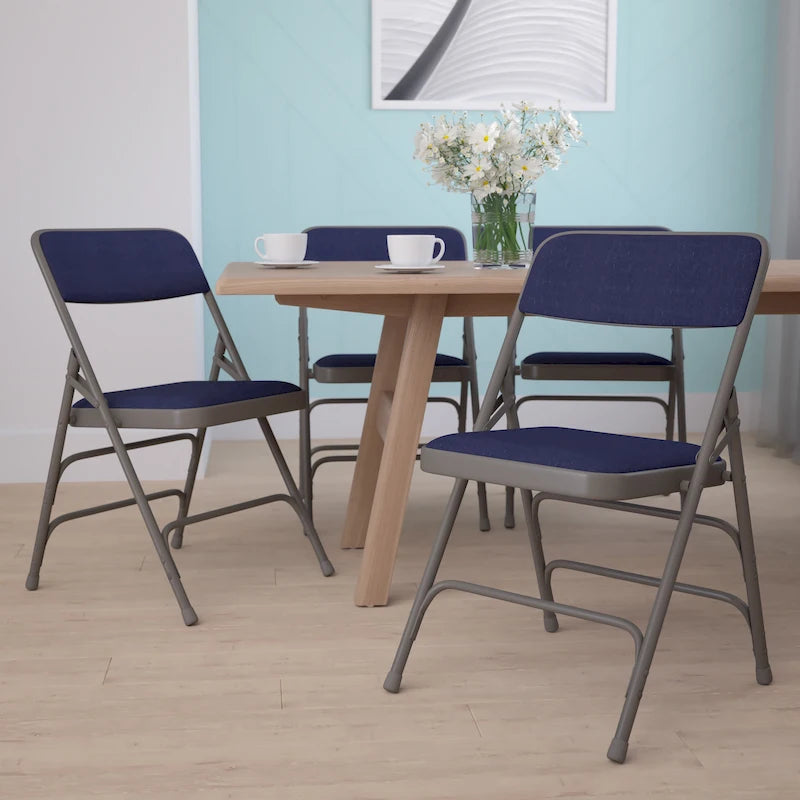 Chaise pliante en métal incurvée à triple renfort et double charnière, lot de 4