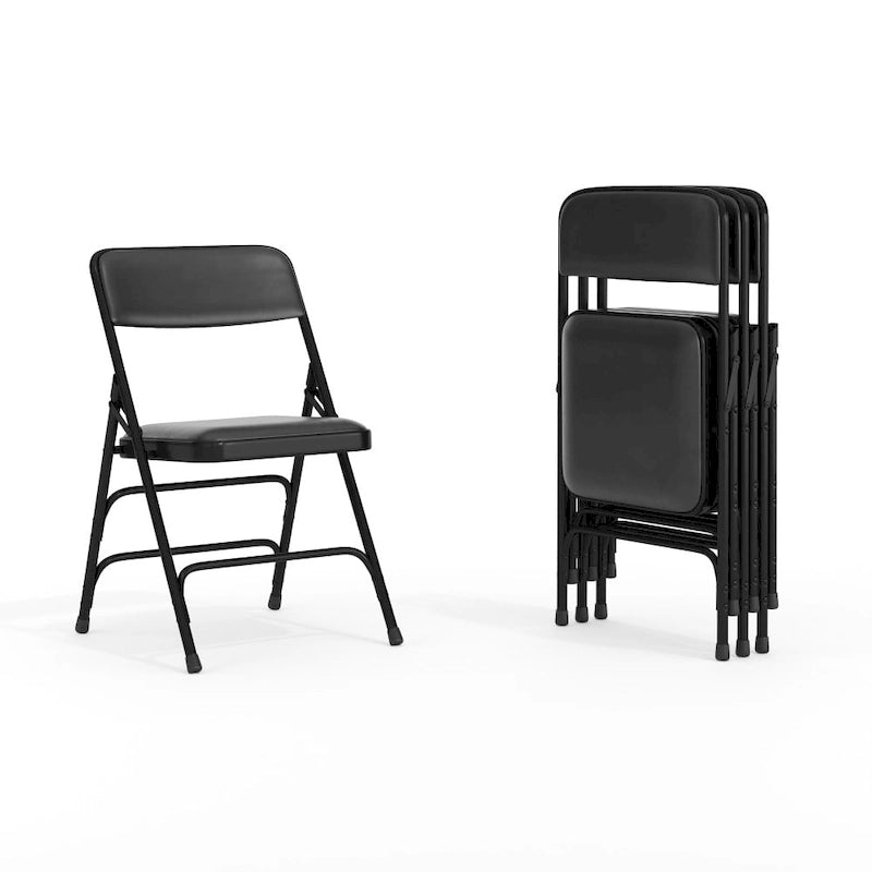Chaise pliante en métal incurvée à triple renfort et double charnière, lot de 4