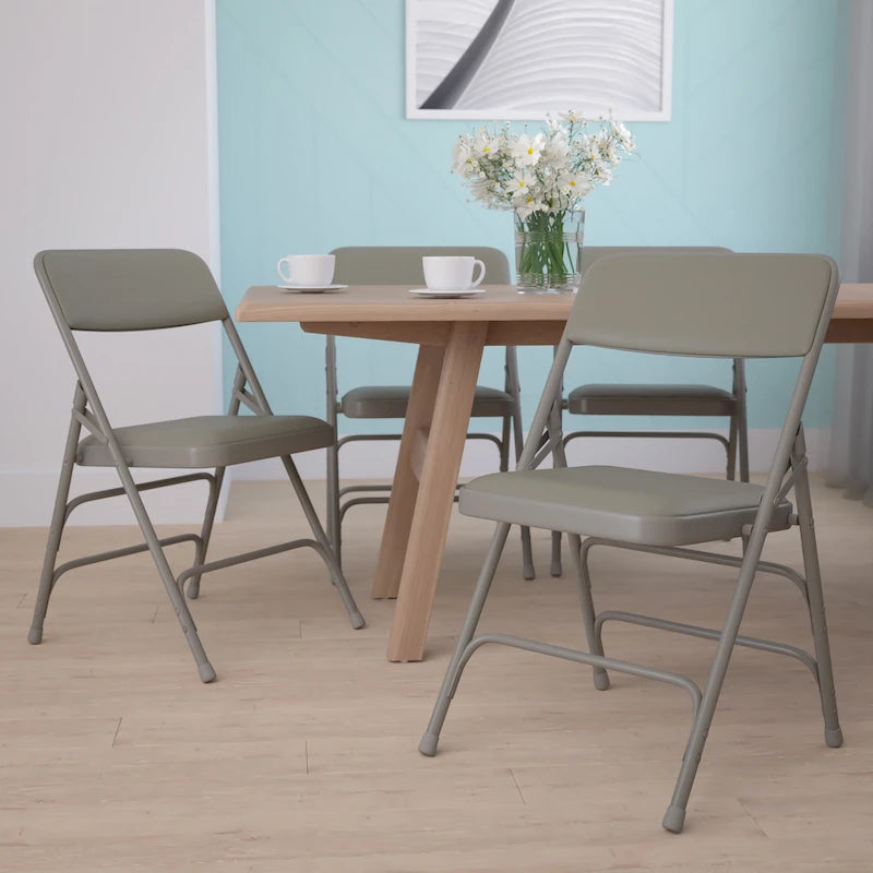 Chaise pliante en métal incurvée à triple renfort et double charnière, lot de 4