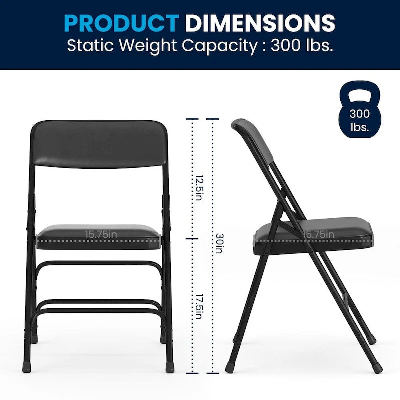 Chaise pliante en métal incurvée à triple renfort et double charnière, lot de 4
