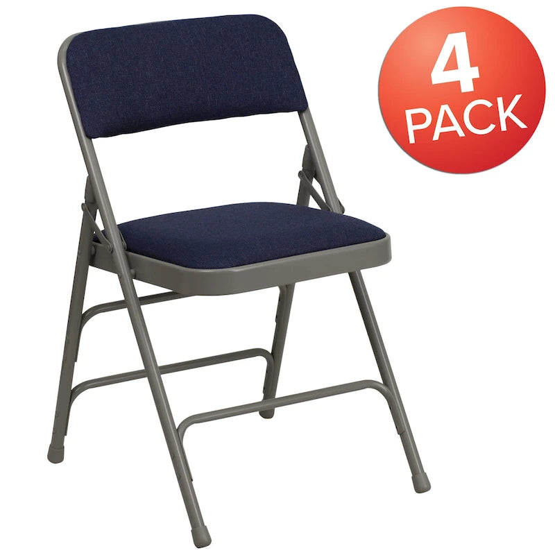 Chaise pliante en métal incurvée à triple renfort et double charnière, lot de 4