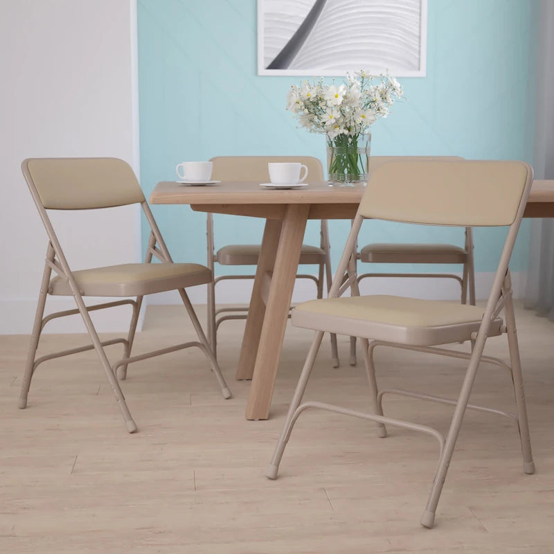 Chaise pliante en métal incurvée à triple renfort et double charnière, lot de 4