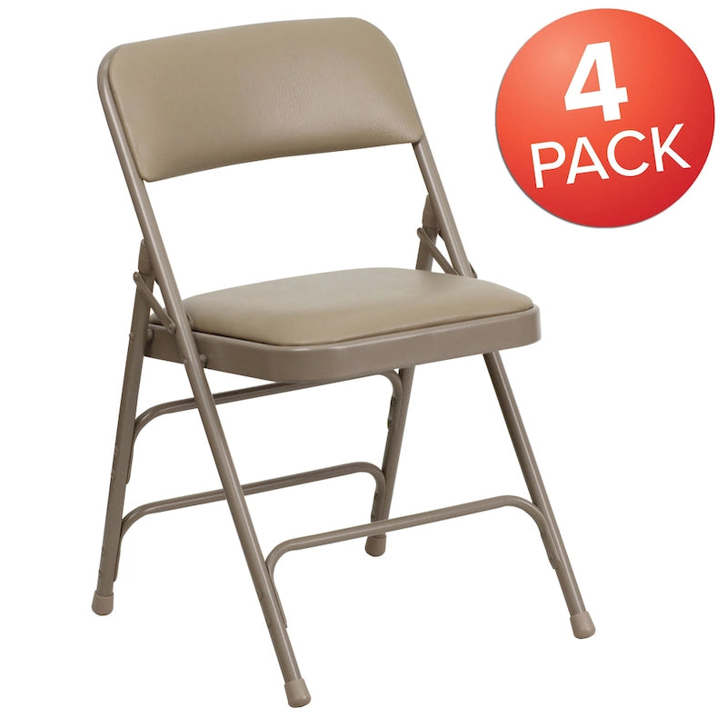 Chaise pliante en métal incurvée à triple renfort et double charnière, lot de 4