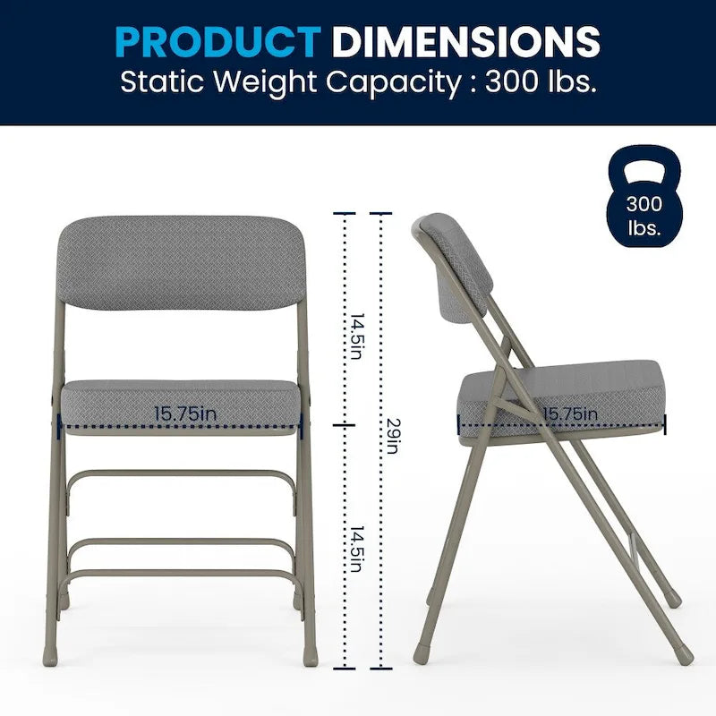 Lot de 2 chaises pliantes rembourrées en métal, avec triple renfort incurvé et double charnière
