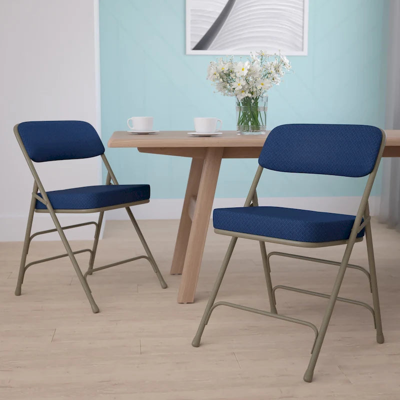 Lot de 2 chaises pliantes rembourrées en métal, avec triple renfort incurvé et double charnière