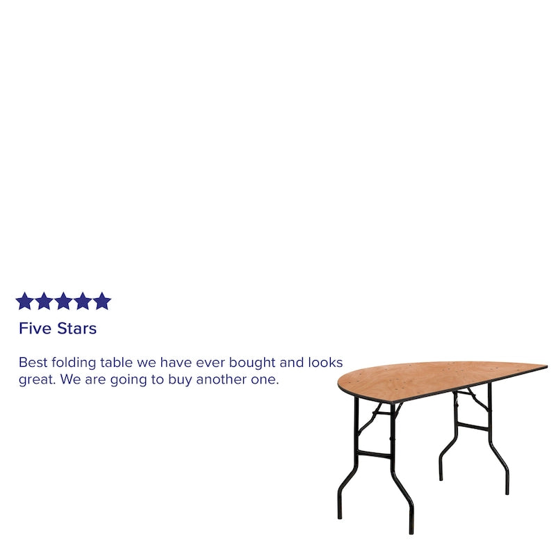 Table de banquet pliante en bois demi-ronde de 5 pieds - Table événementielle et de traiteur