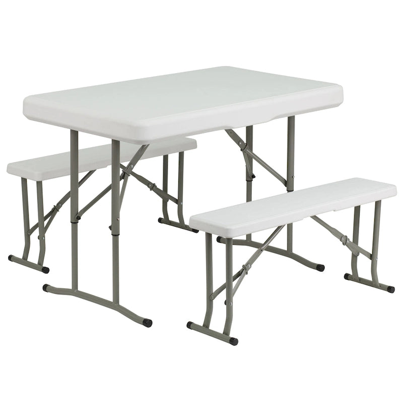 Ensemble de 3 tables et bancs pliants portables en plastique