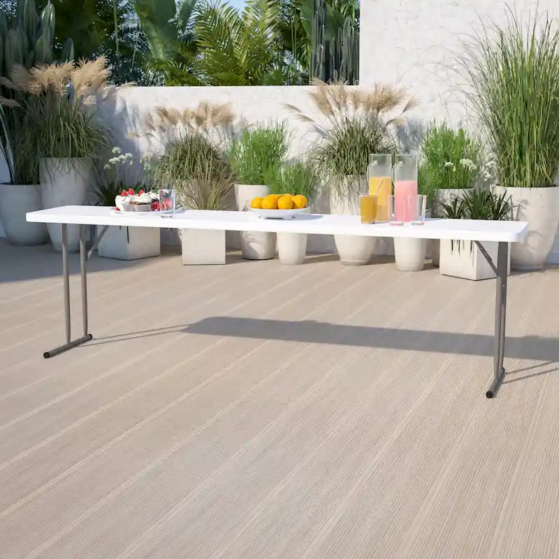 Table pliante d'intérieur/extérieur en plastique blanc 18D x 96L
