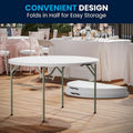 Table pliante événementielle en plastique bi-plis ronde de 4 pieds avec poignée