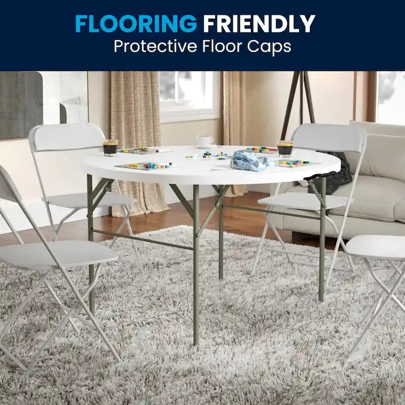 Table pliante événementielle en plastique bi-plis ronde de 4 pieds avec poignée