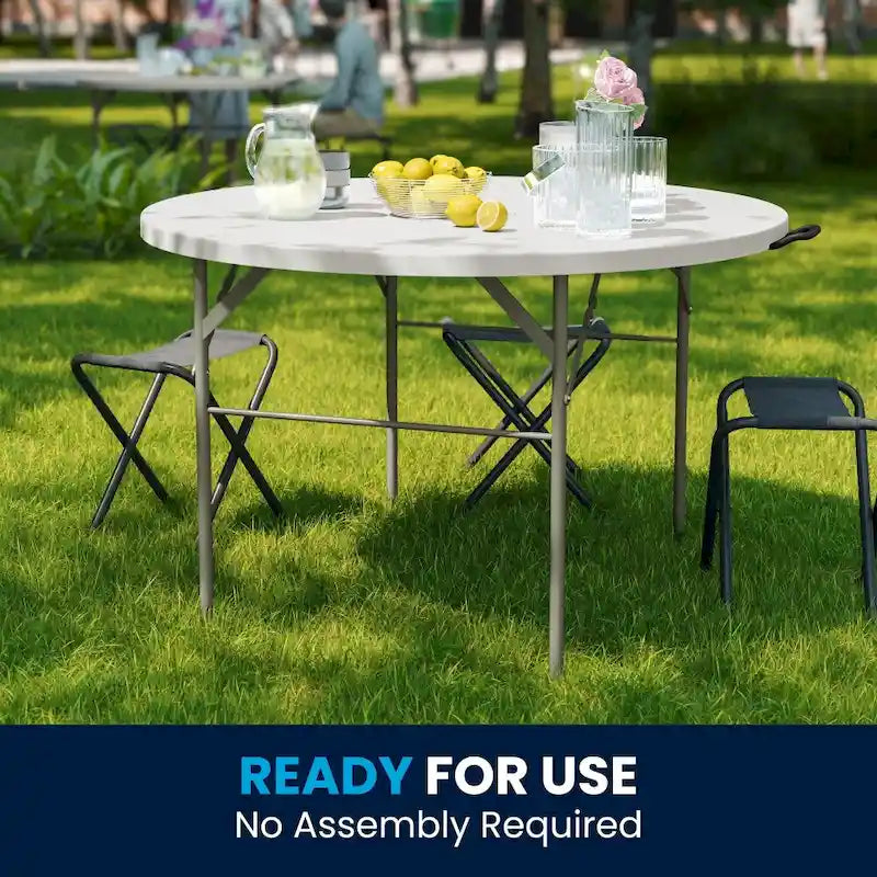 Table pliante événementielle en plastique bi-plis ronde de 4 pieds avec poignée