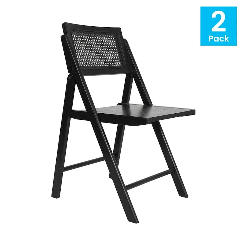 Lot de 2 chaises pliantes commerciales en canne de rotin – Dossiers et assises en bois
