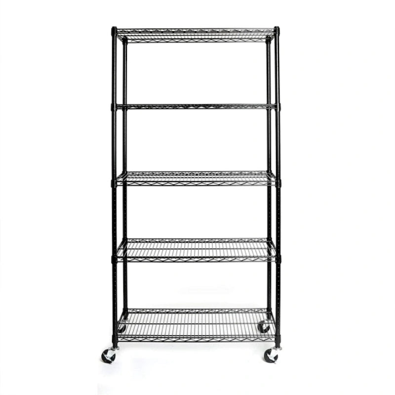 Étagères métalliques à 5 niveaux certifiées NSF avec roues noires - (35,43 x 17,72 x 70,87)