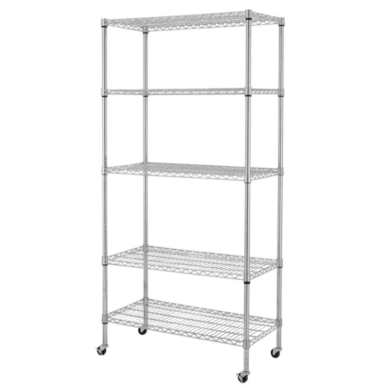 Étagères métalliques à 5 niveaux certifiées NSF avec roues noires - (35,43 x 17,72 x 70,87)