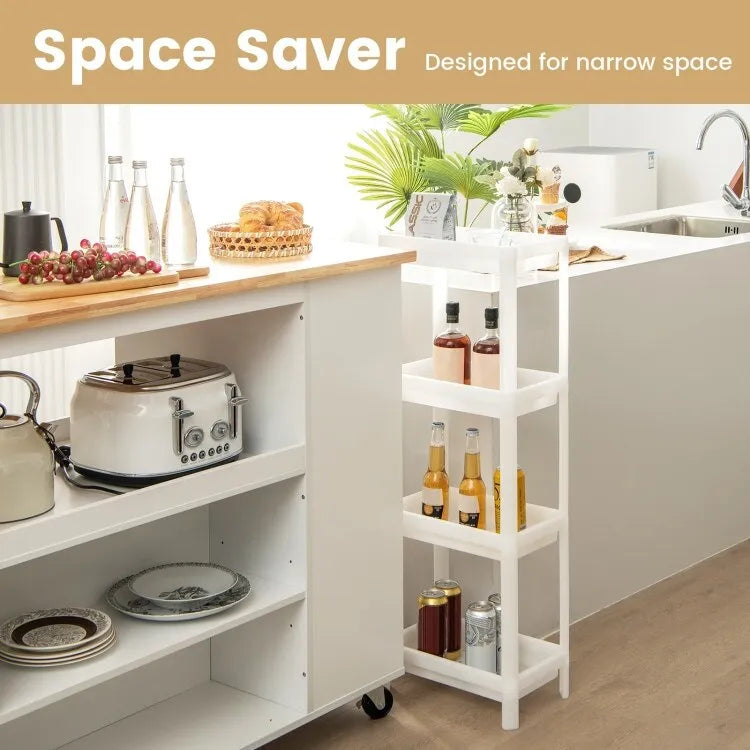 Lot de 2 chariots de rangement détachables et étroits à 4 niveaux avec trous de drainage pour petits espaces - Blanc - 14 x 9 x 39 (L x l x H)