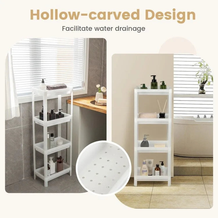 Lot de 2 chariots de rangement détachables et étroits à 4 niveaux avec trous de drainage pour petits espaces - Blanc - 14 x 9 x 39 (L x l x H)