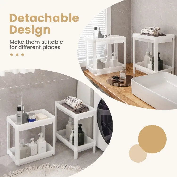 Lot de 2 chariots de rangement détachables et étroits à 4 niveaux avec trous de drainage pour petits espaces - Blanc - 14 x 9 x 39 (L x l x H)