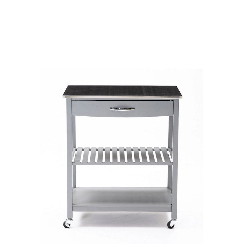 Desserte de cuisine îlot à 2 niveaux de 38 pouces, étagère, plateau en acier, roulettes verrouillables, gris - 19L x 30.5W x 35.75H