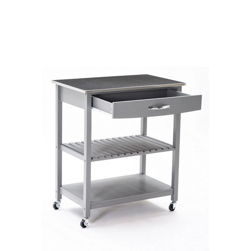 Desserte de cuisine îlot à 2 niveaux de 38 pouces, étagère, plateau en acier, roulettes verrouillables, gris - 19L x 30.5W x 35.75H