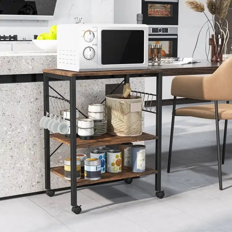 Étagère de cuisine à 3 niveaux pour four à micro-ondes avec crochets – 23,5 x 16 x 29 (L x l x H)