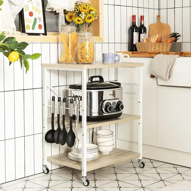 Étagère de cuisine à 3 niveaux pour four à micro-ondes avec crochets – 23,5 x 16 x 29 (L x l x H)