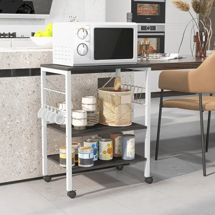Étagère de cuisine à 3 niveaux pour four à micro-ondes avec crochets – 23,5 x 16 x 29 (L x l x H)