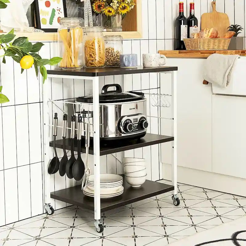 Étagère de cuisine à 3 niveaux pour four à micro-ondes avec crochets – 23,5 x 16 x 29 (L x l x H)
