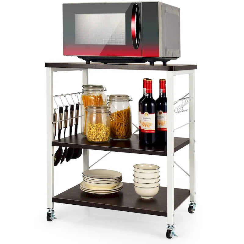 Étagère de cuisine à 3 niveaux pour four à micro-ondes avec crochets – 23,5 x 16 x 29 (L x l x H)