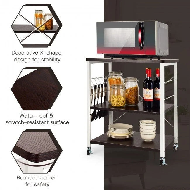 Étagère de cuisine à 3 niveaux pour four à micro-ondes avec crochets – 23,5 x 16 x 29 (L x l x H)