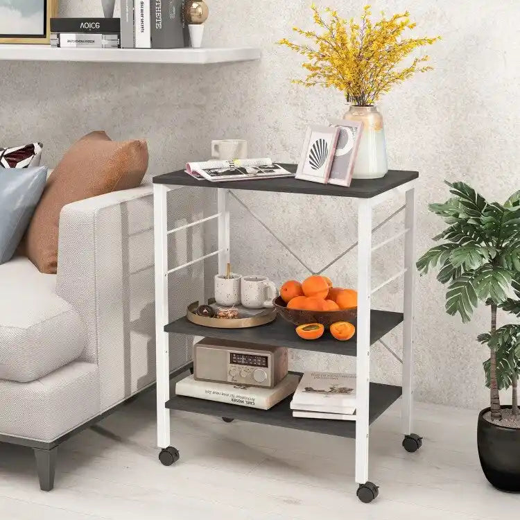 Étagère de cuisine à 3 niveaux pour four à micro-ondes avec crochets – 23,5 x 16 x 29 (L x l x H)