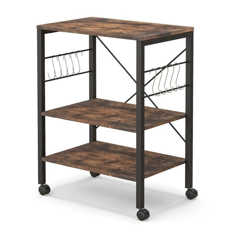 Étagère de cuisine à 3 niveaux pour four à micro-ondes avec crochets – 23,5 x 16 x 29 (L x l x H)