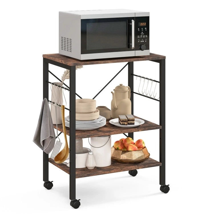 Étagère de cuisine à 3 niveaux pour four à micro-ondes avec crochets – 23,5 x 16 x 29 (L x l x H)