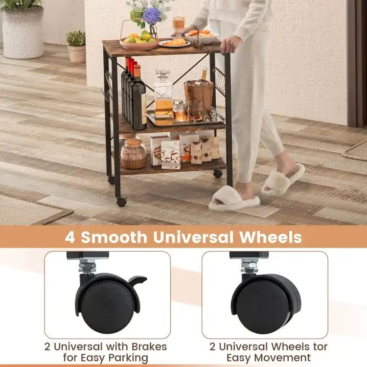 Étagère de cuisine à 3 niveaux pour four à micro-ondes avec crochets – 23,5 x 16 x 29 (L x l x H)