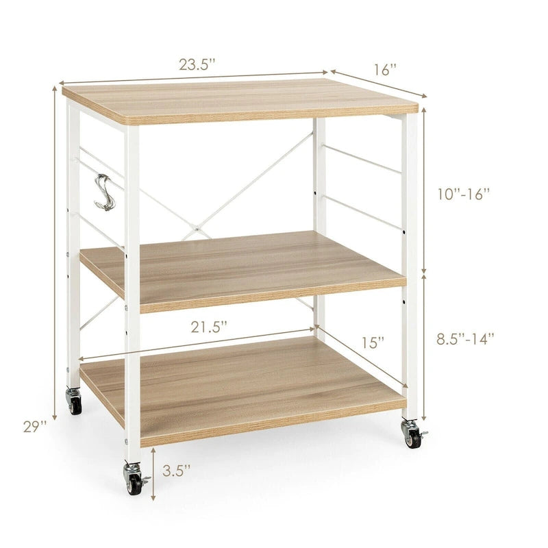 Étagère de cuisine à 3 niveaux pour four à micro-ondes avec crochets – 23,5 x 16 x 29 (L x l x H)