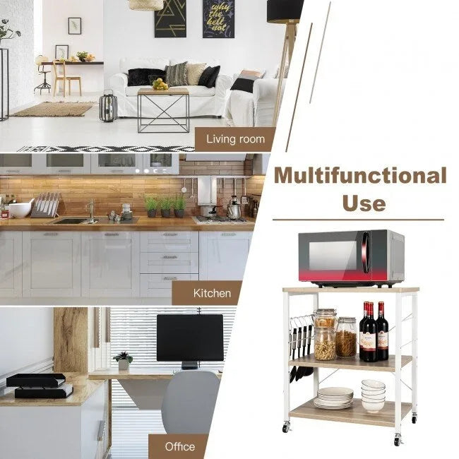 Étagère de cuisine à 3 niveaux pour four à micro-ondes avec crochets – 23,5 x 16 x 29 (L x l x H)