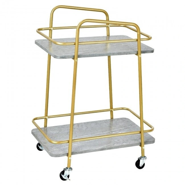 Chariot de cuisine roulant à 2 niveaux avec cadre en acier et roulettes verrouillables-Gris - 16 x 24 x 32,5 (L x l x H)