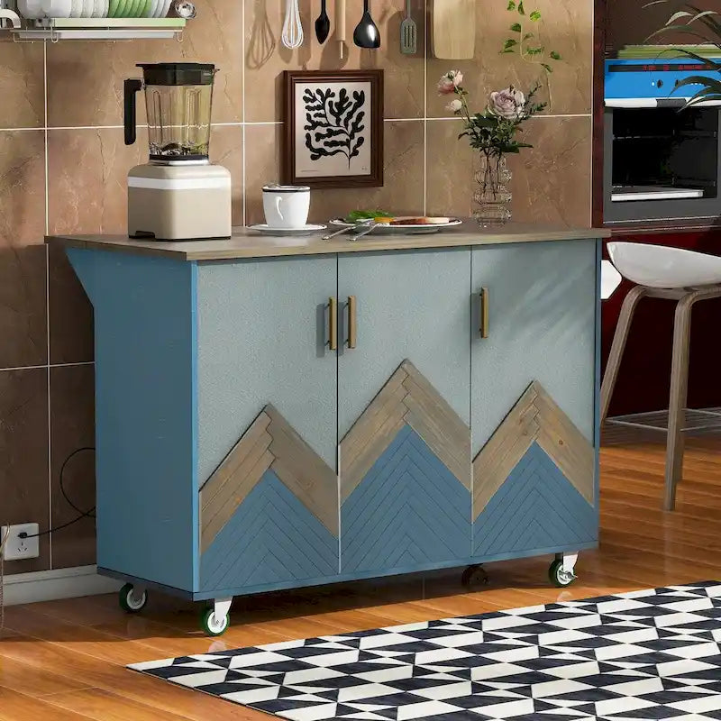 47 îlot de cuisine rétro en bois avec abattant, style ferme sur roulettes, rangement interne