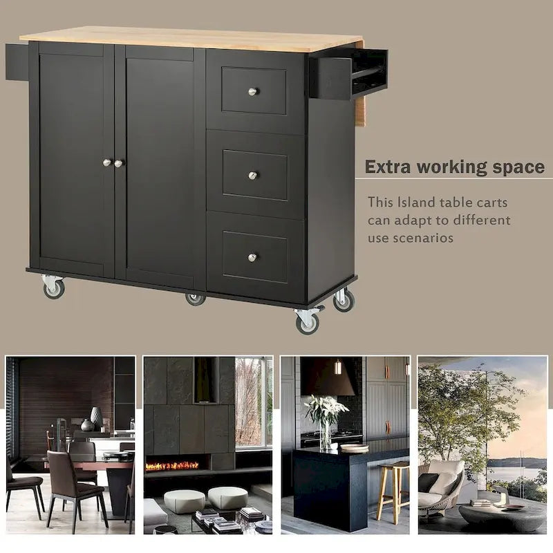 Chariot de cuisine pliant multifonctionnel et verrouillable de 52,7 W avec 2 portes et 3 tiroirs