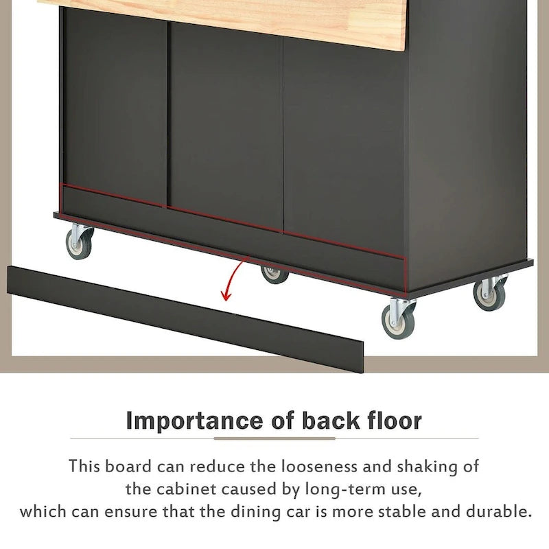 Chariot de cuisine pliant multifonctionnel et verrouillable de 52,7 W avec 2 portes et 3 tiroirs