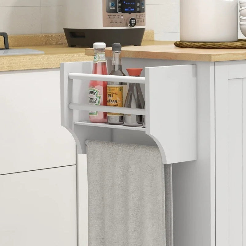 52Îlot de cuisine roulant avec dessus en bois d'hévéa, porte-épices, porte-serviettes, tiroir
