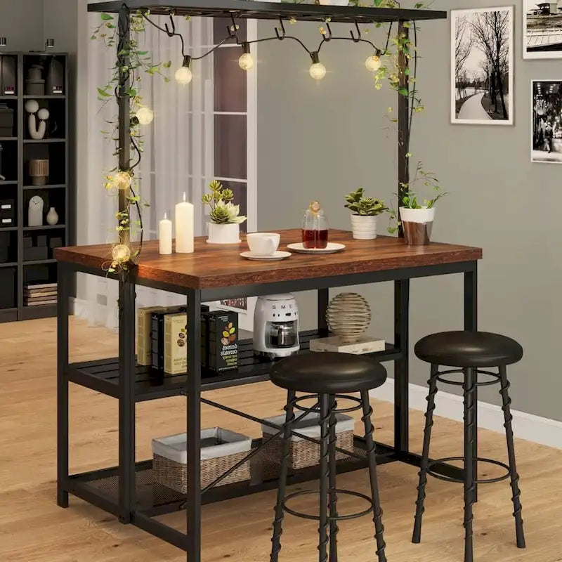 42 table îlot de cuisine à 3 niveaux avec étagère de rangement et crochets - S.O.